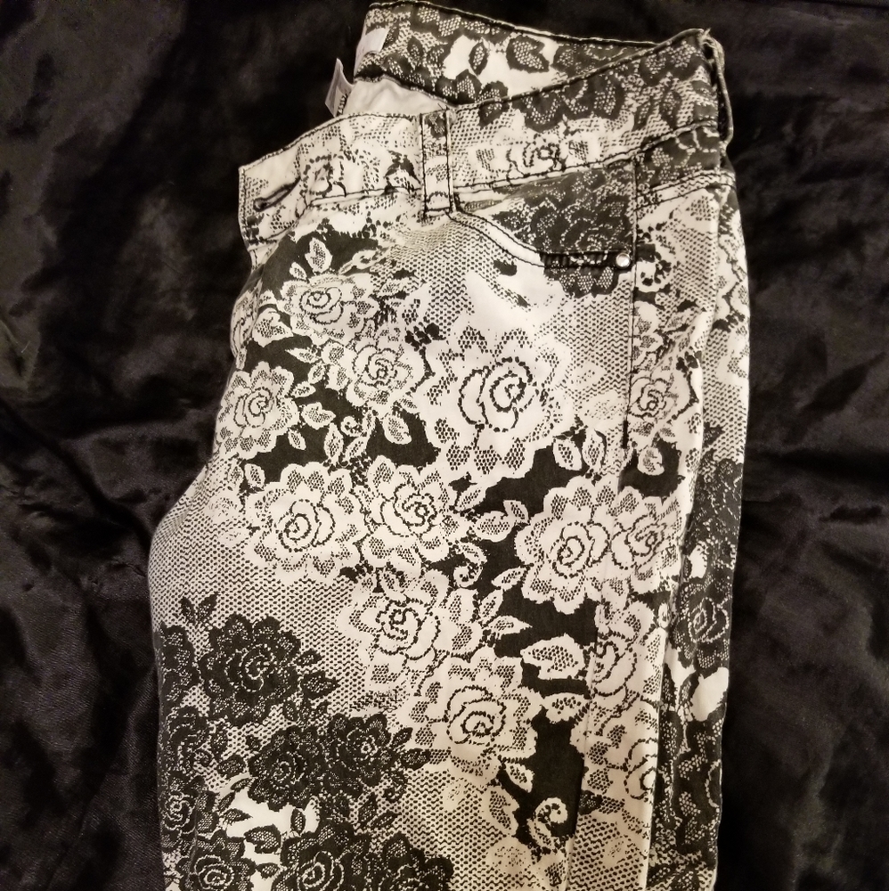 Lace Print White and Black Jeans